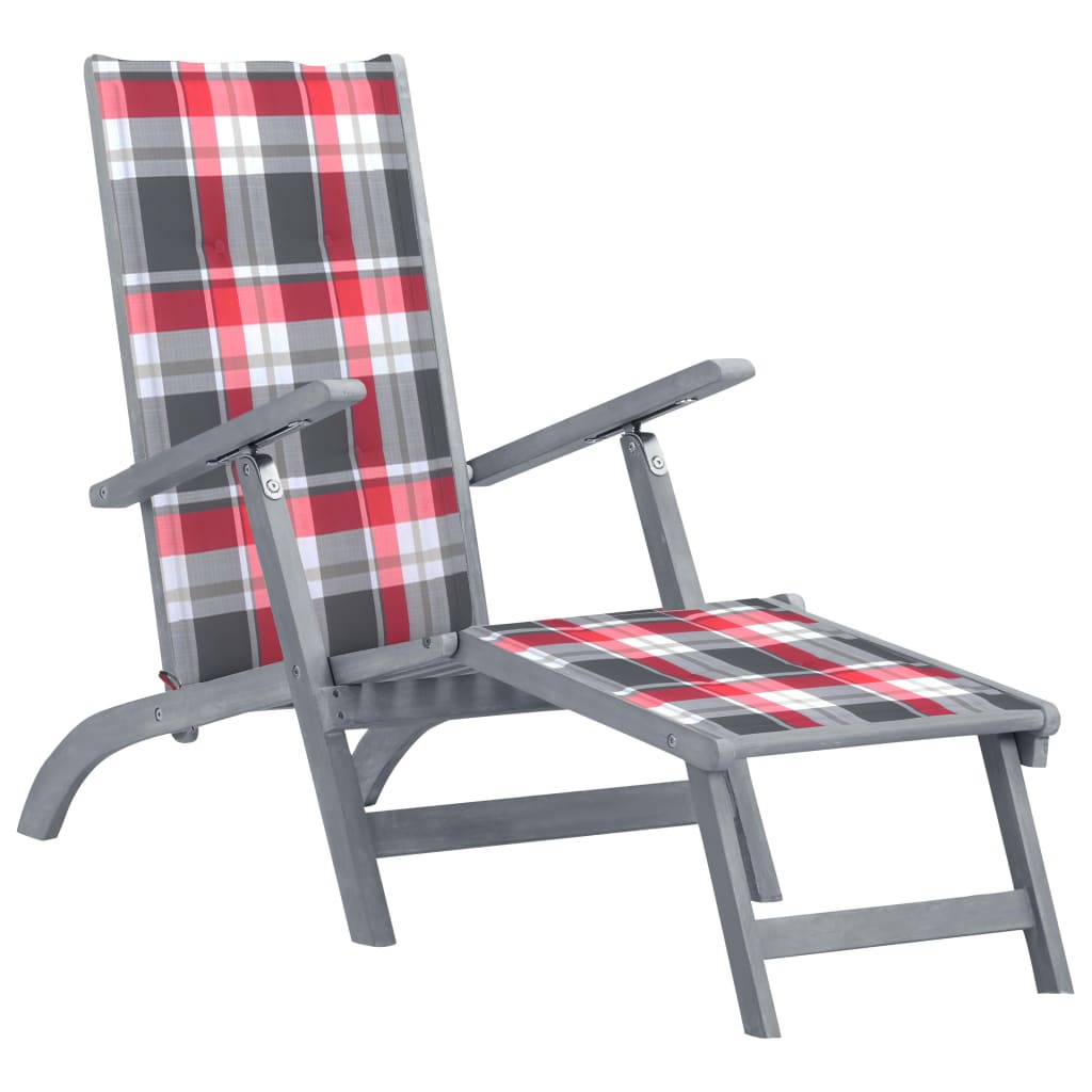 vidaXL Patio Deck Chair with Footrest and Cushion Solid Wood Acacia