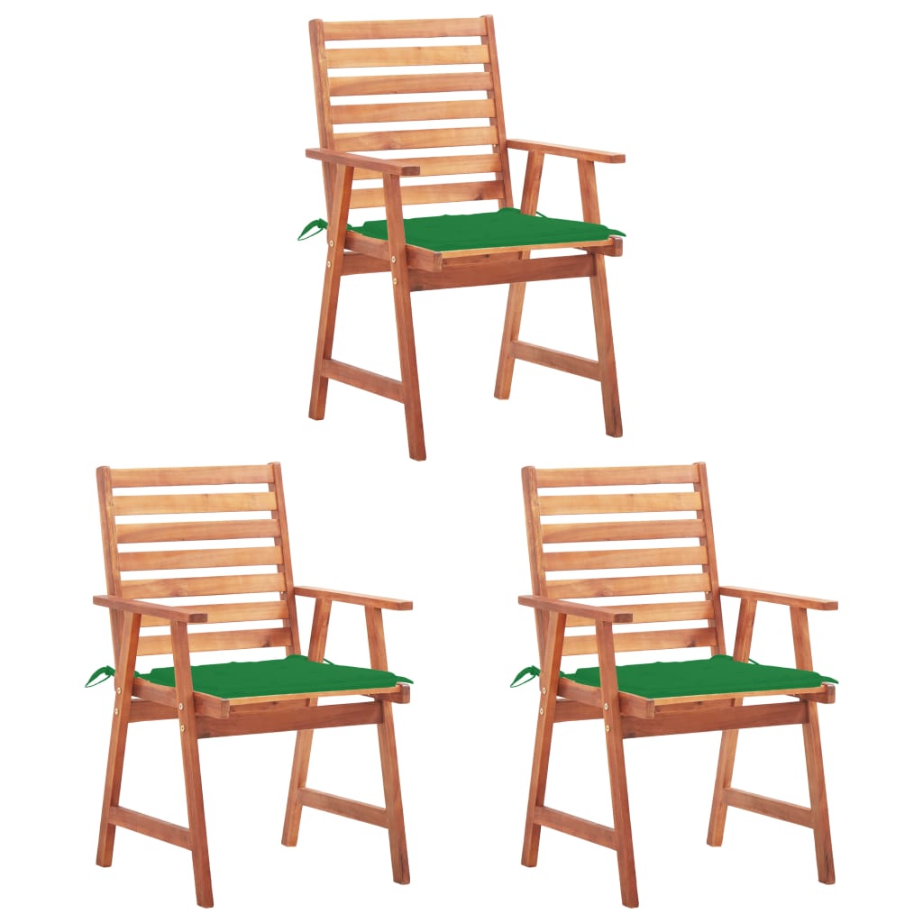 vidaXL Patio Dining Chairs 3 pcs with Cushions Solid Acacia Wood