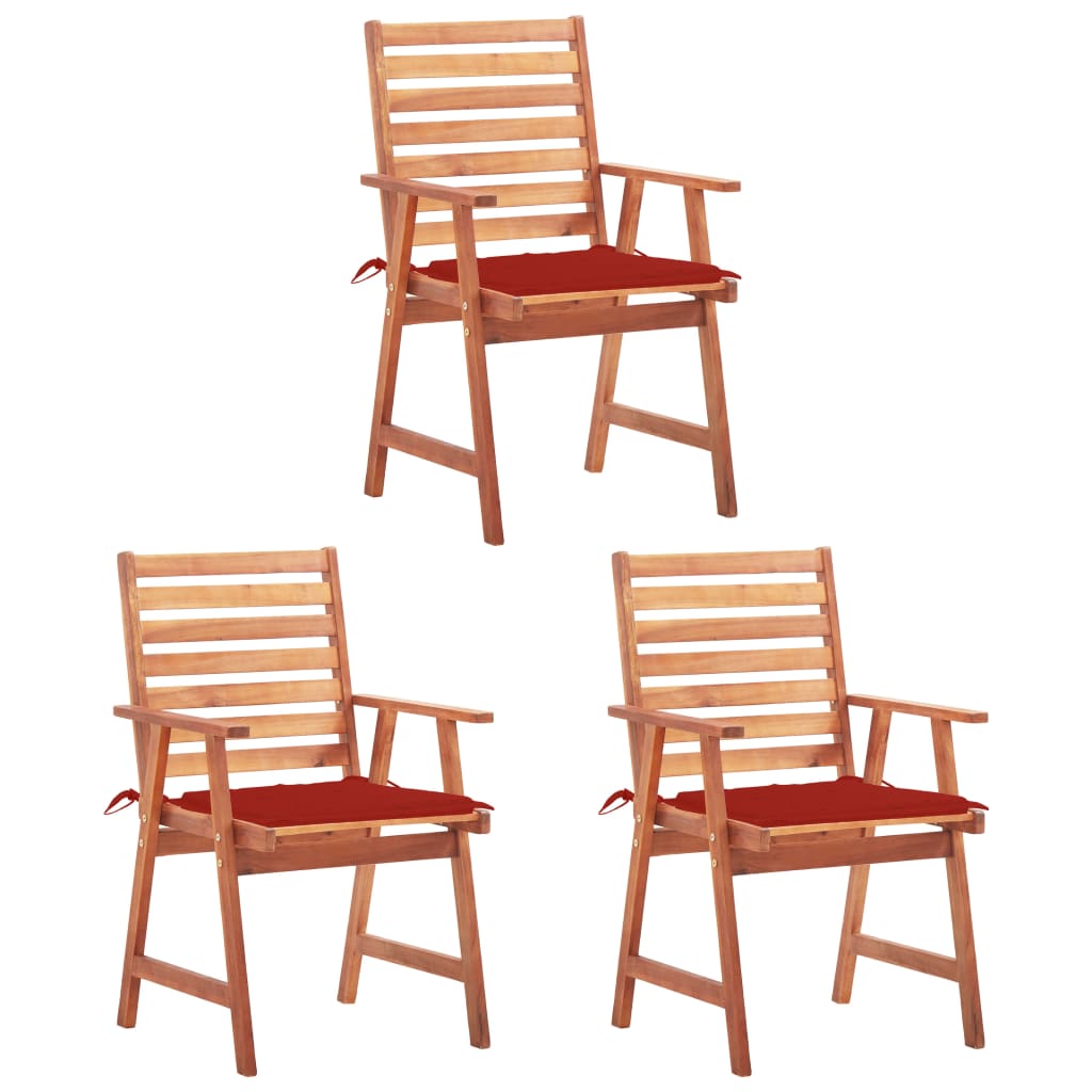 vidaXL Patio Dining Chairs 3 pcs with Cushions Solid Acacia Wood