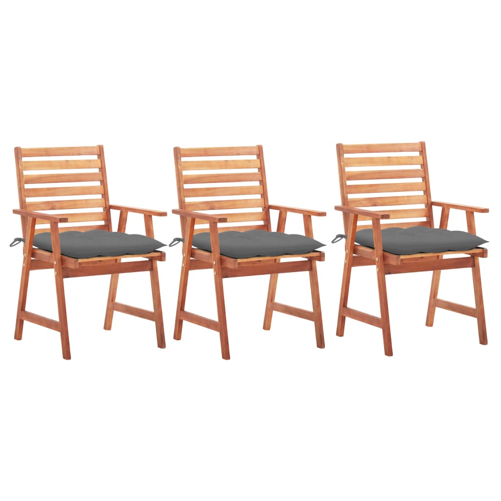 vidaXL Patio Dining Chairs 3 pcs with Cushions Solid Acacia Wood