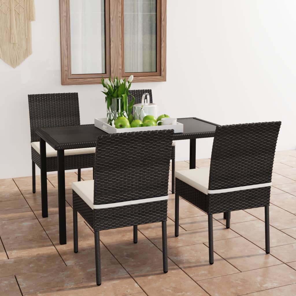 vidaXL 5 Piece Patio Dining Set Poly Rattan Black