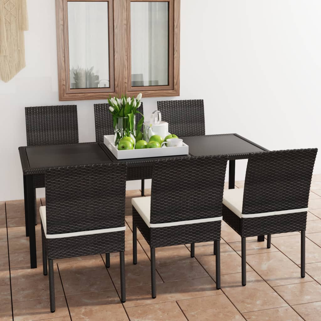 vidaXL 7 Piece Patio Dining Set Poly Rattan Black