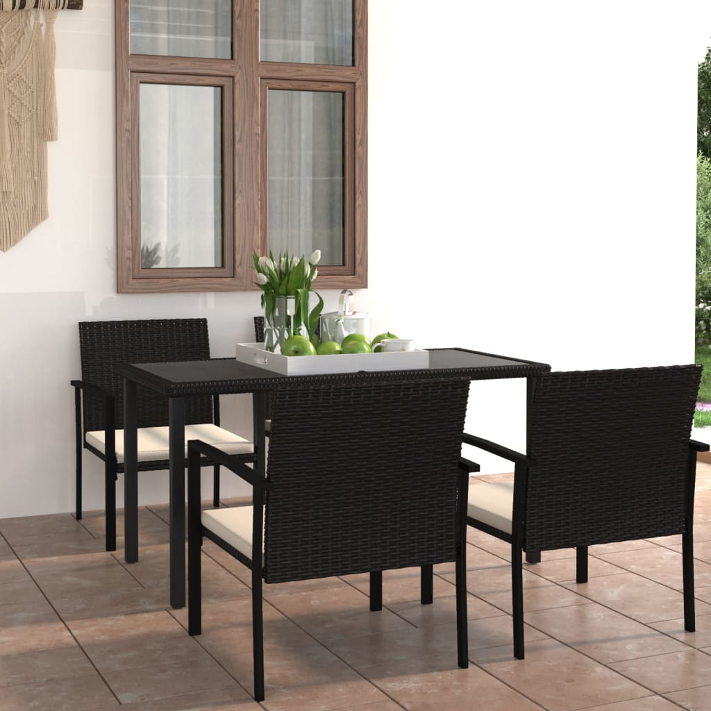 vidaXL 5 Piece Patio Dining Set Poly Rattan Black