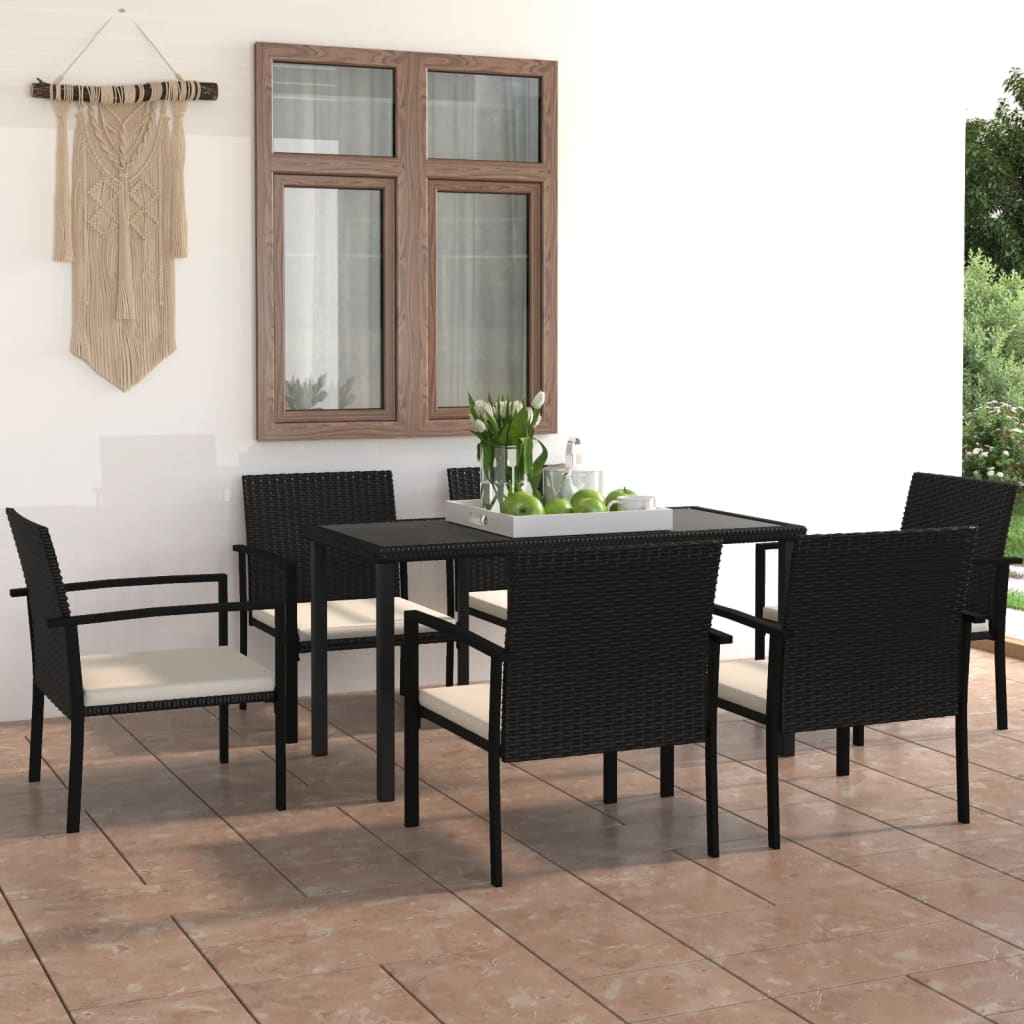 vidaXL 7 Piece Patio Dining Set Poly Rattan Black