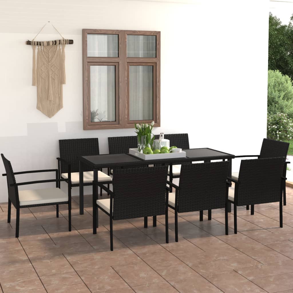 vidaXL 9 Piece Patio Dining Set Poly Rattan Black