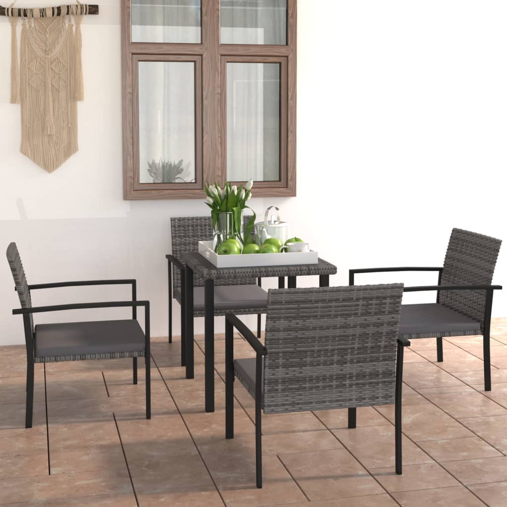 vidaXL 5 Piece Patio Dining Set Poly Rattan Gray