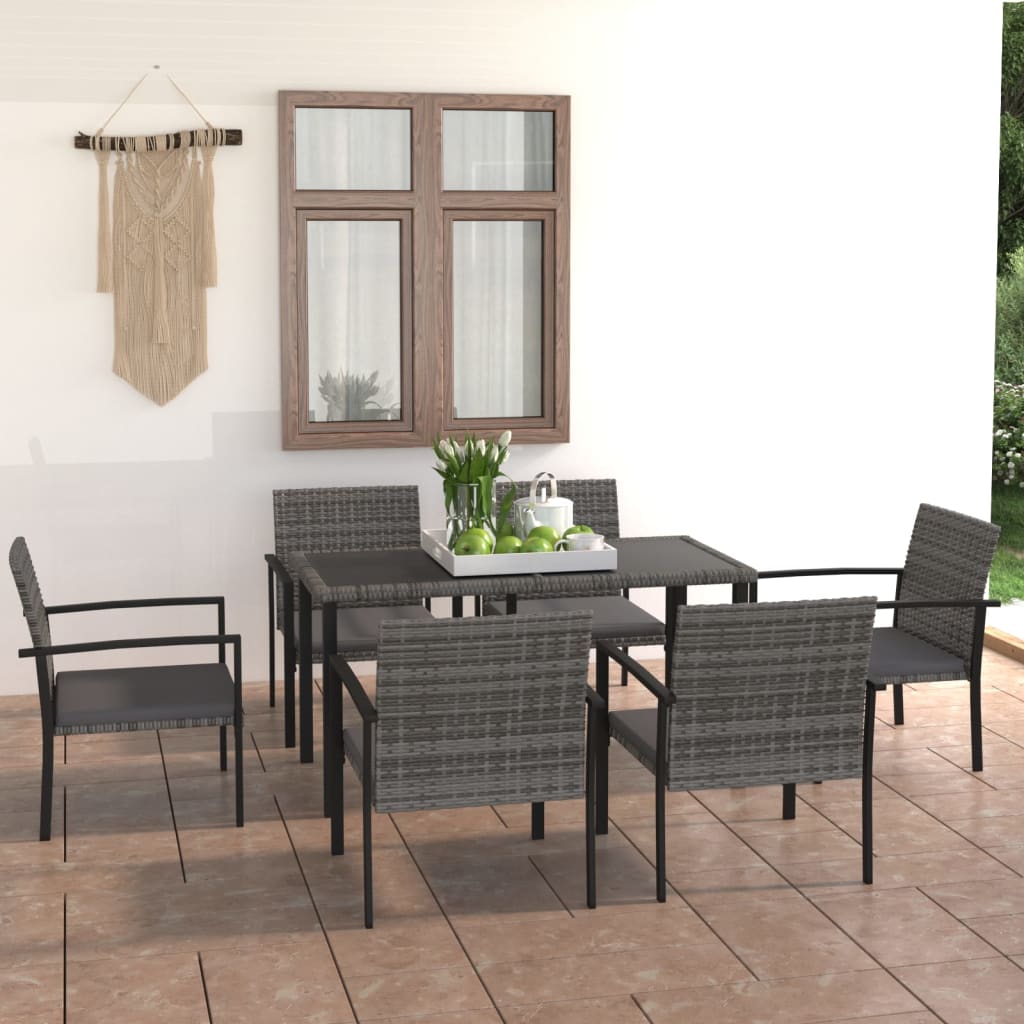 vidaXL 7 Piece Patio Dining Set Poly Rattan Gray