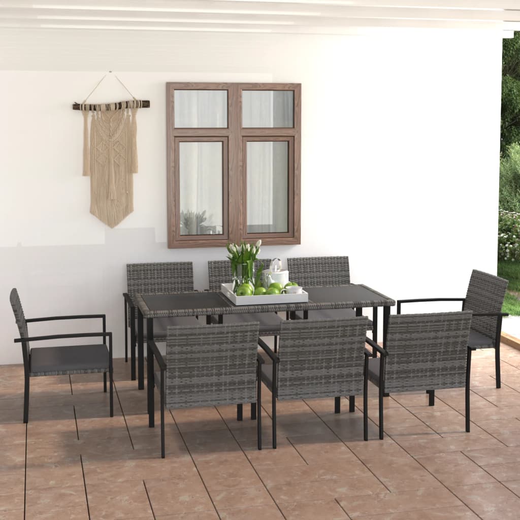 vidaXL 9 Piece Patio Dining Set Poly Rattan Gray