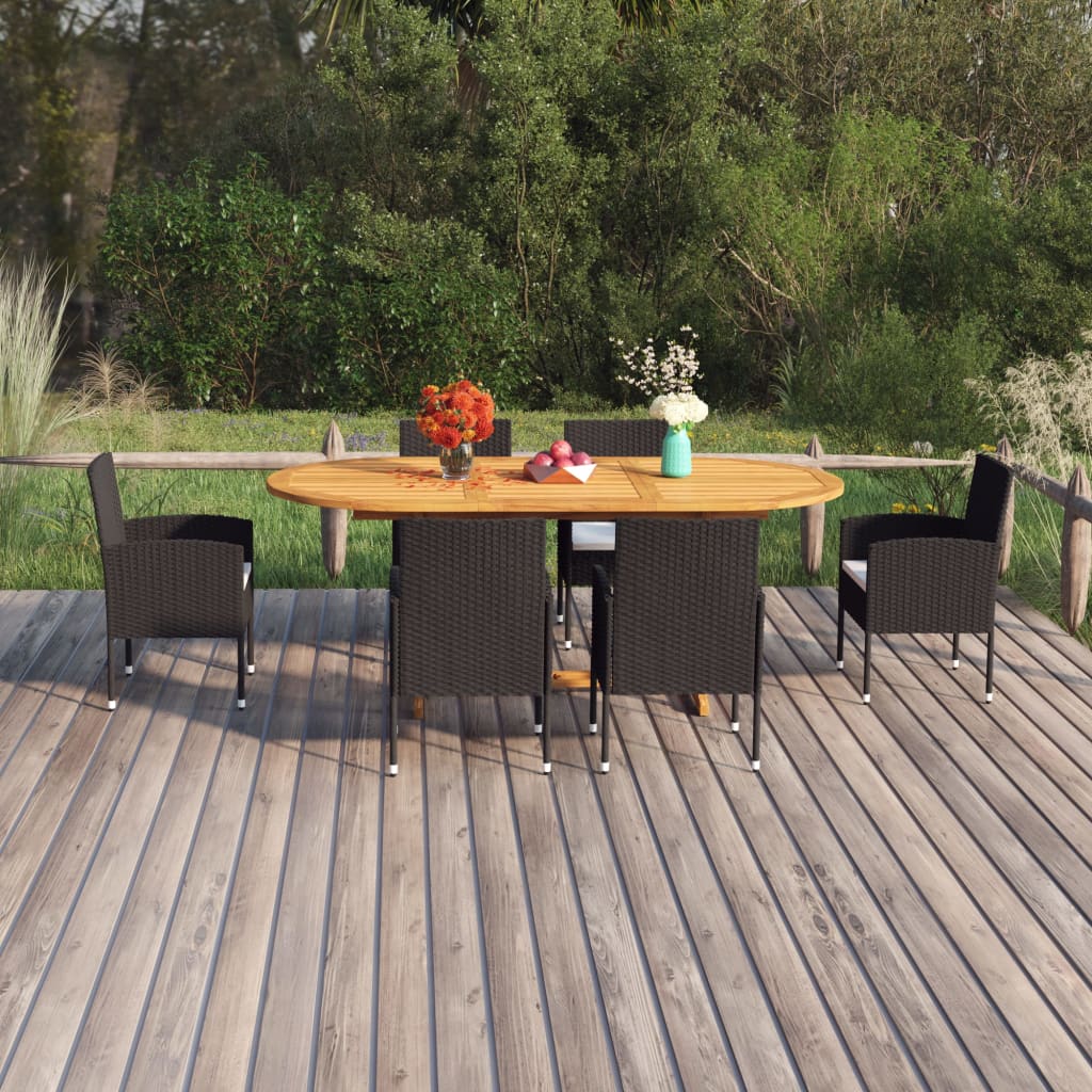 vidaXL 7 Piece Patio Dining Set Poly Rattan Black