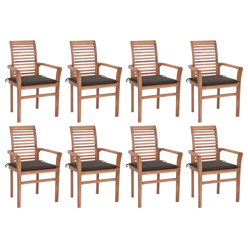 vidaXL Dining Chairs 8 pcs with Taupe Cushions Solid Teak Wood