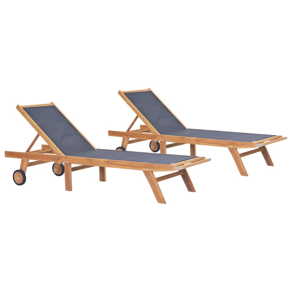 vidaXL Folding Sun Loungers with Wheels 2 pcs Solid Teak and Textilene