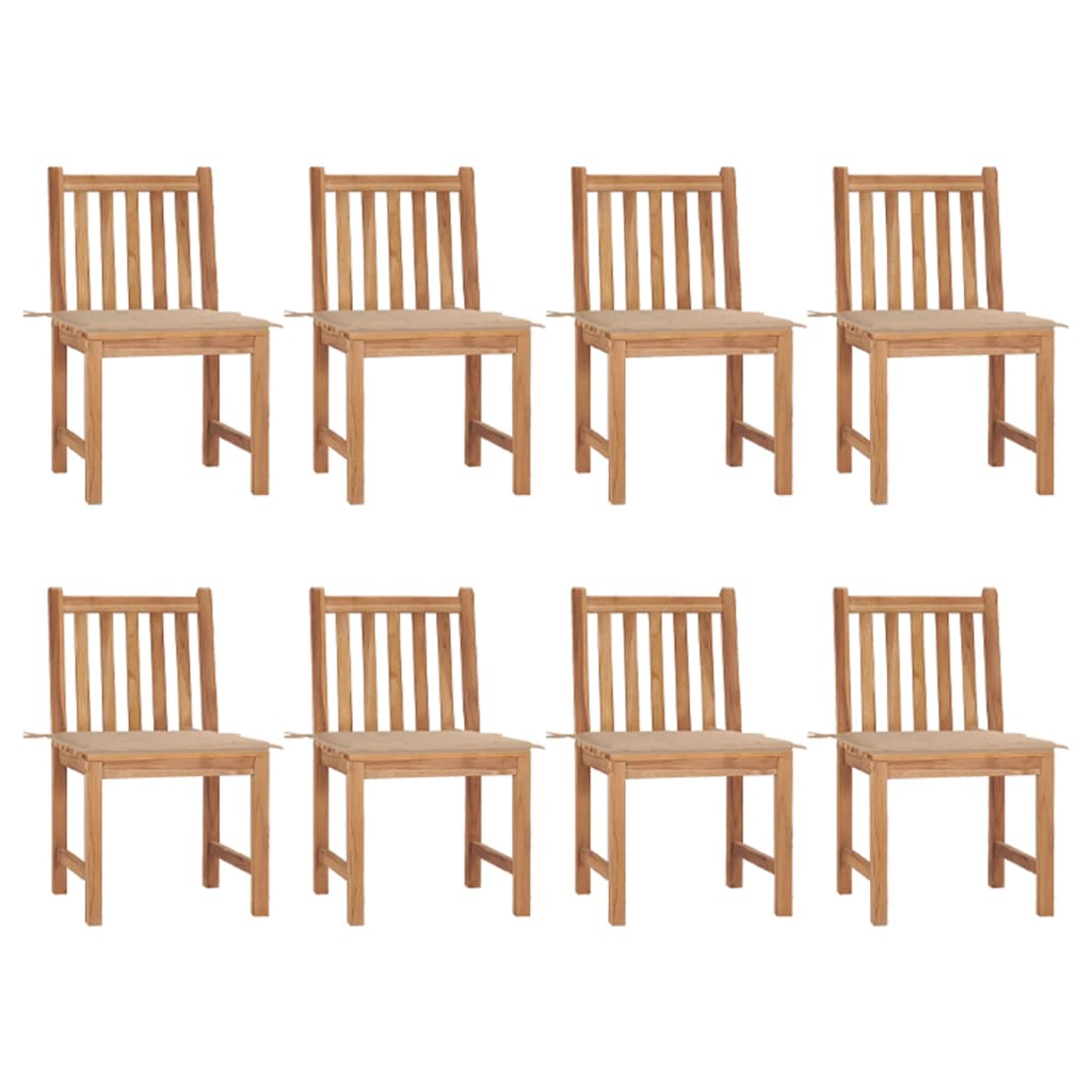 vidaXL Patio Chairs 8 pcs with Cushions Solid Teak Wood