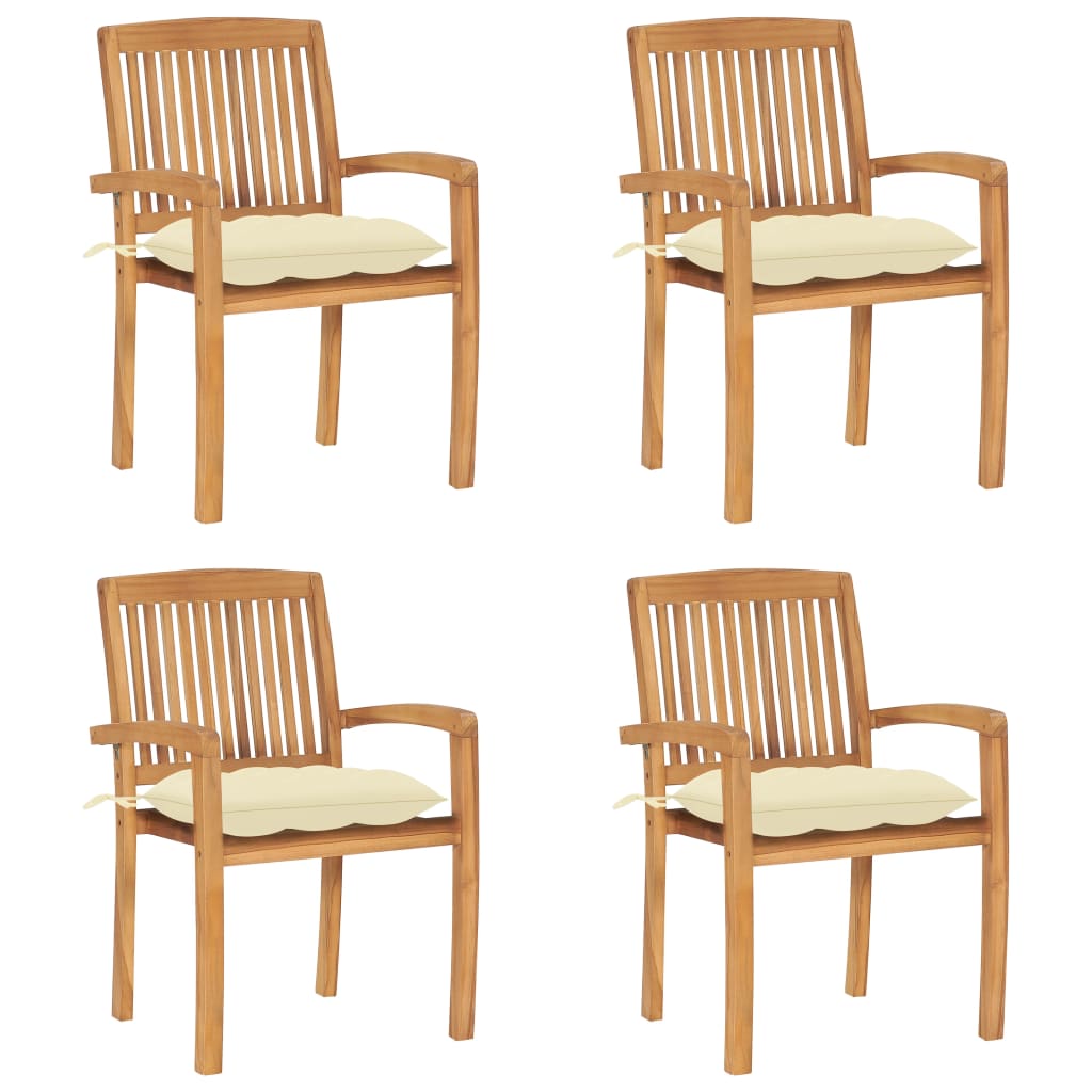 vidaXL Stacking Patio Chairs with Cushions 4 pcs Solid Teak Wood