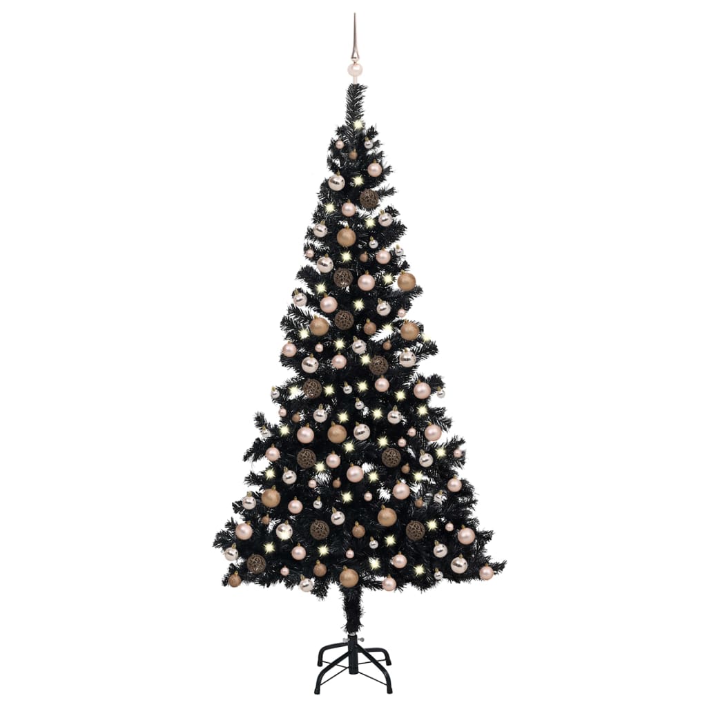 vidaXL Artificial Pre-lit Christmas Tree with Ball Set Black 94.5" PVC