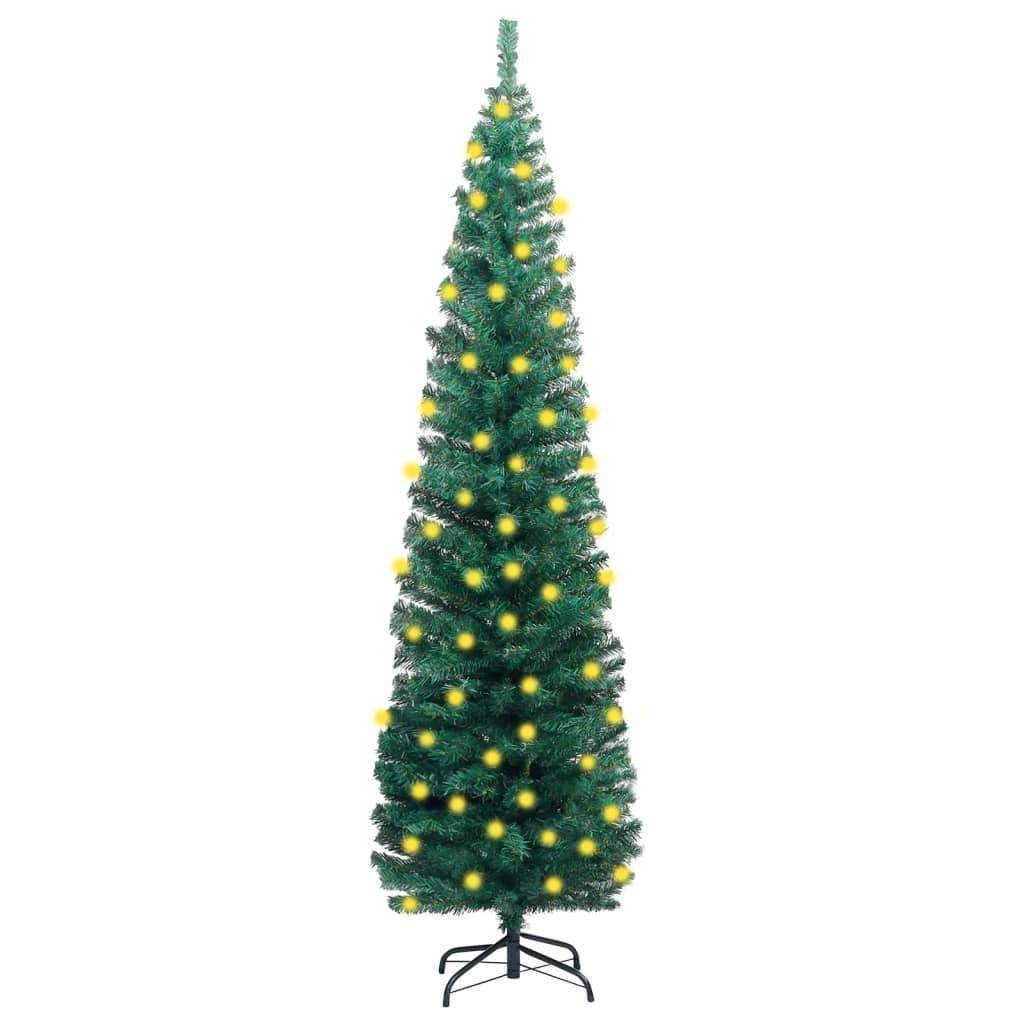 vidaXL Slim Artificial Pre-lit Christmas Tree with Stand Green 94.5" PVC