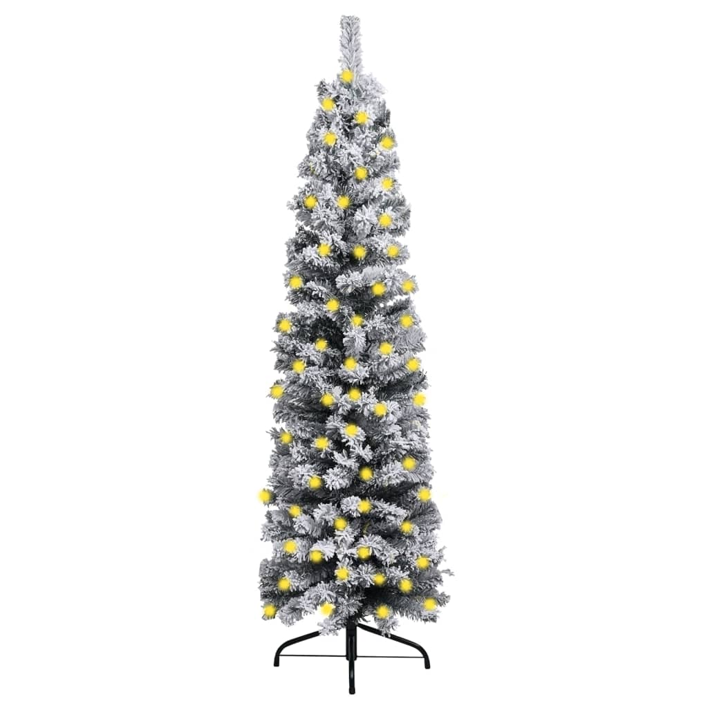vidaXL Slim Pre-lit Christmas Tree with Flocked Snow Green 59.1" PVC