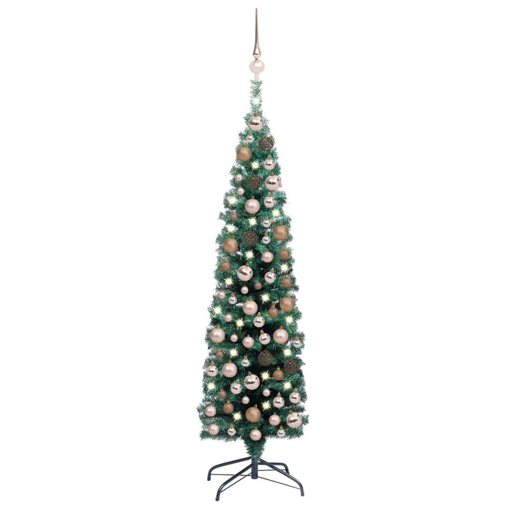 vidaXL Slim Artificial Pre-lit Christmas Tree with Ball Set Green 59.1"