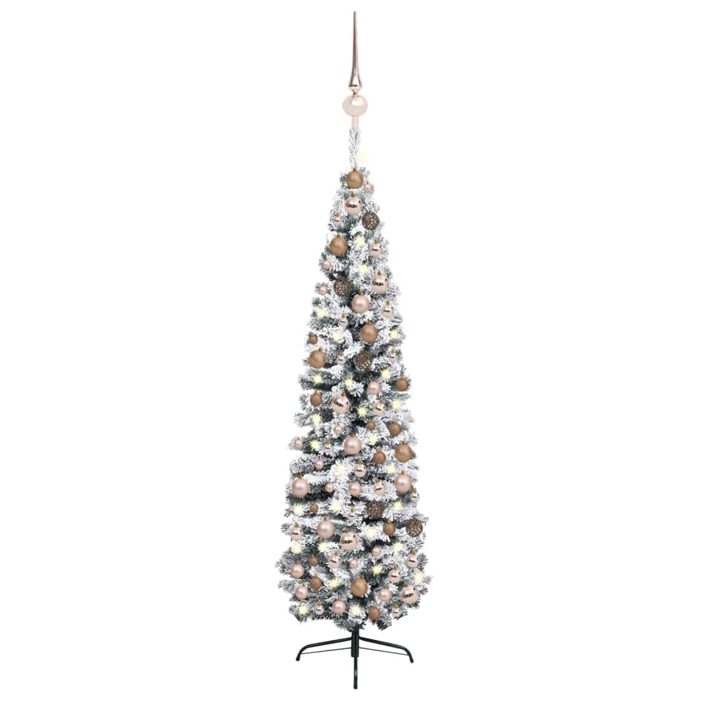 vidaXL Slim Artificial Pre-lit Christmas Tree with Ball Set Green 94.5"