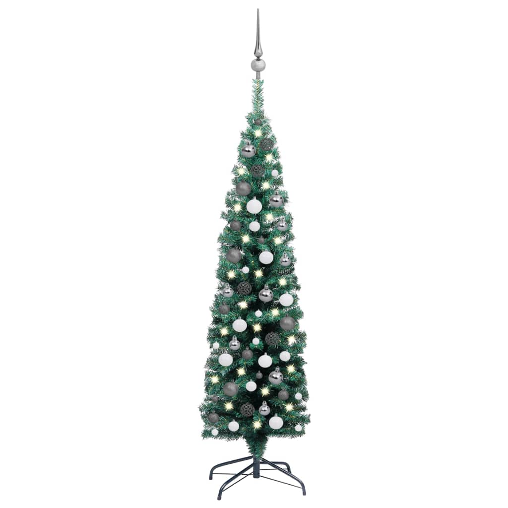 vidaXL Slim Artificial Pre-lit Christmas Tree with Ball Set Green 59.1"