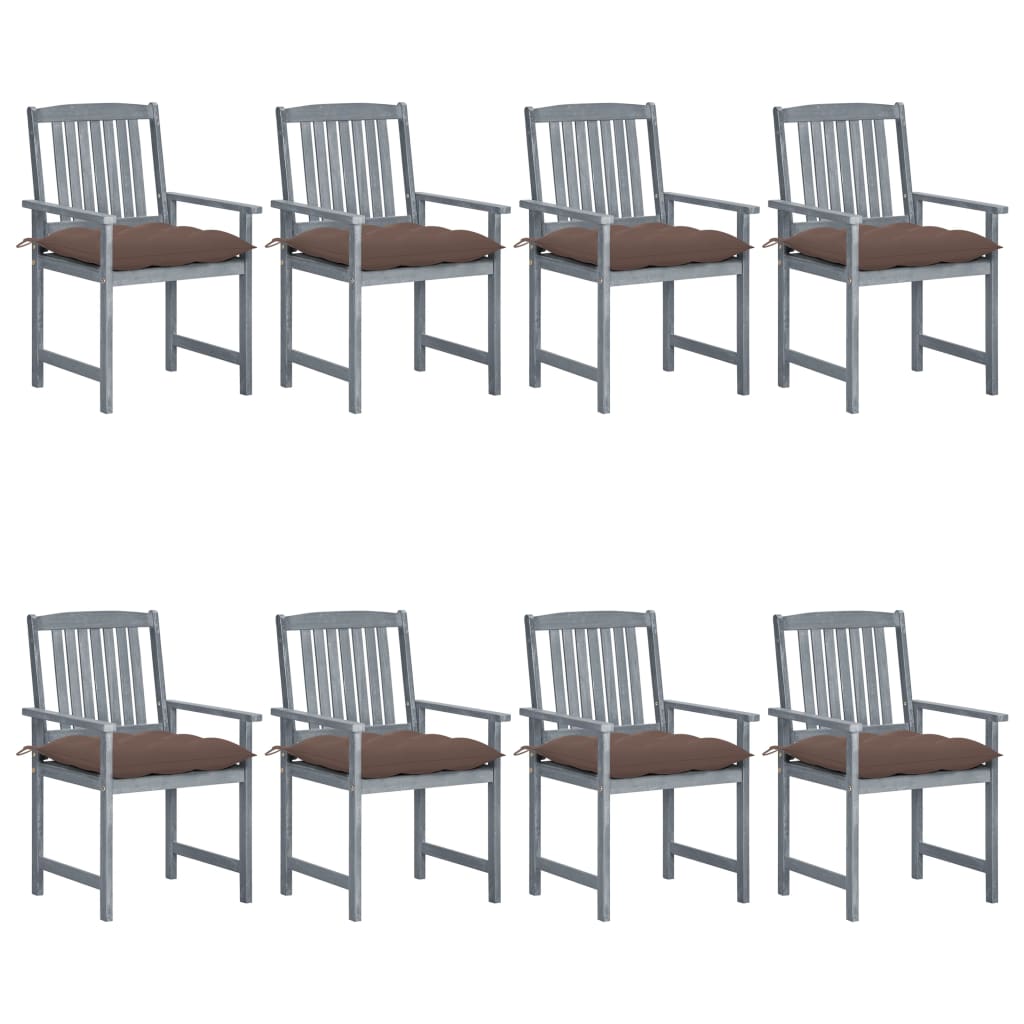 vidaXL Patio Chairs with Cushions 8 pcs Solid Acacia Wood Gray