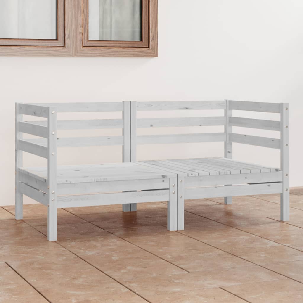 vidaXL Patio 2-Seater Sofa White Solid Wood Pine