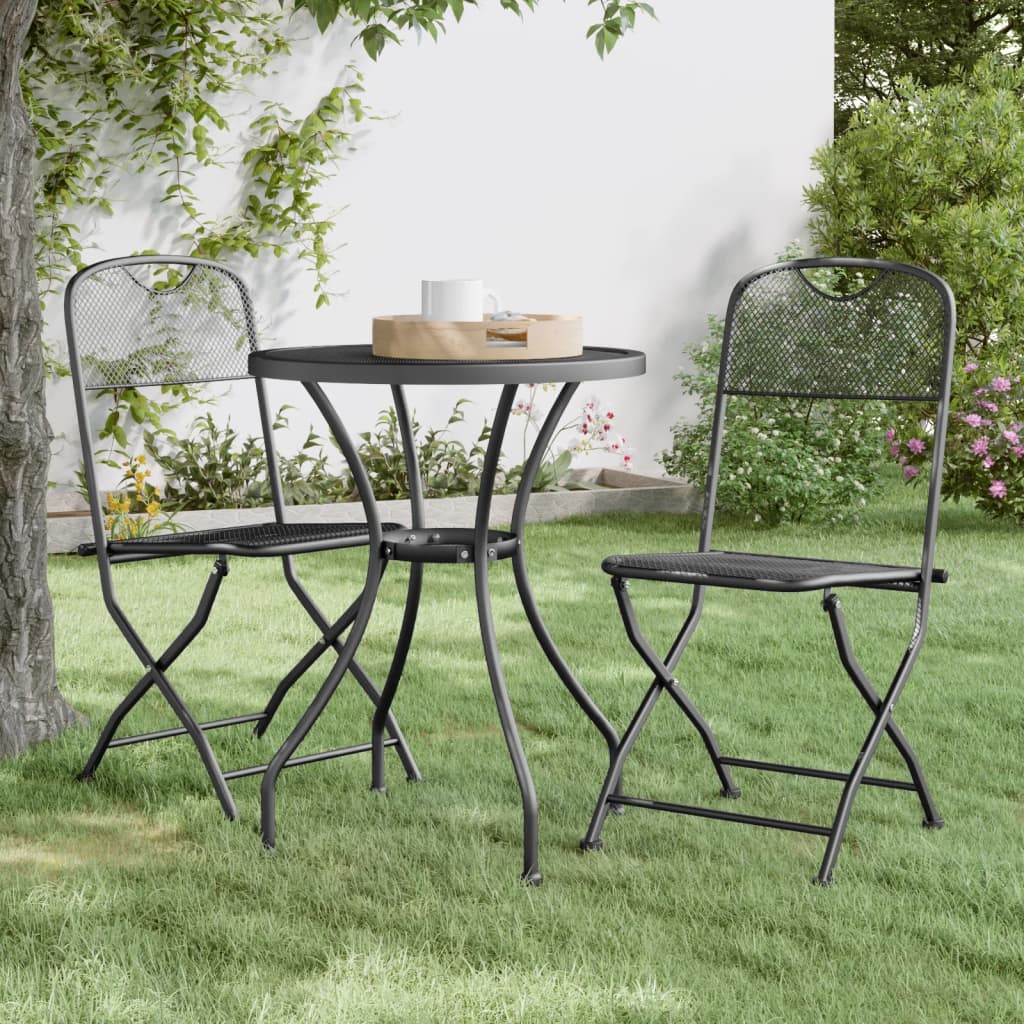 vidaXL 3 Piece Patio Dining Set Expanded Metal Mesh Anthracite