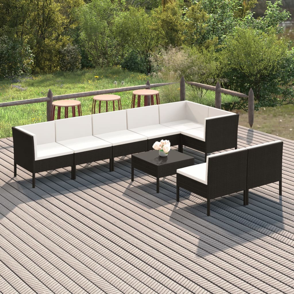 vidaXL 9 Piece Patio Lounge Set with Cushions Poly Rattan Black