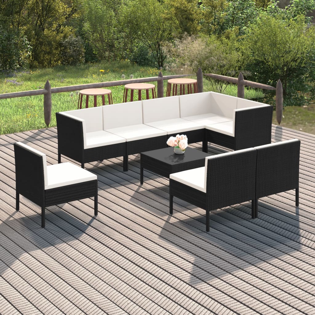 vidaXL 9 Piece Patio Lounge Set with Cushions Poly Rattan Black