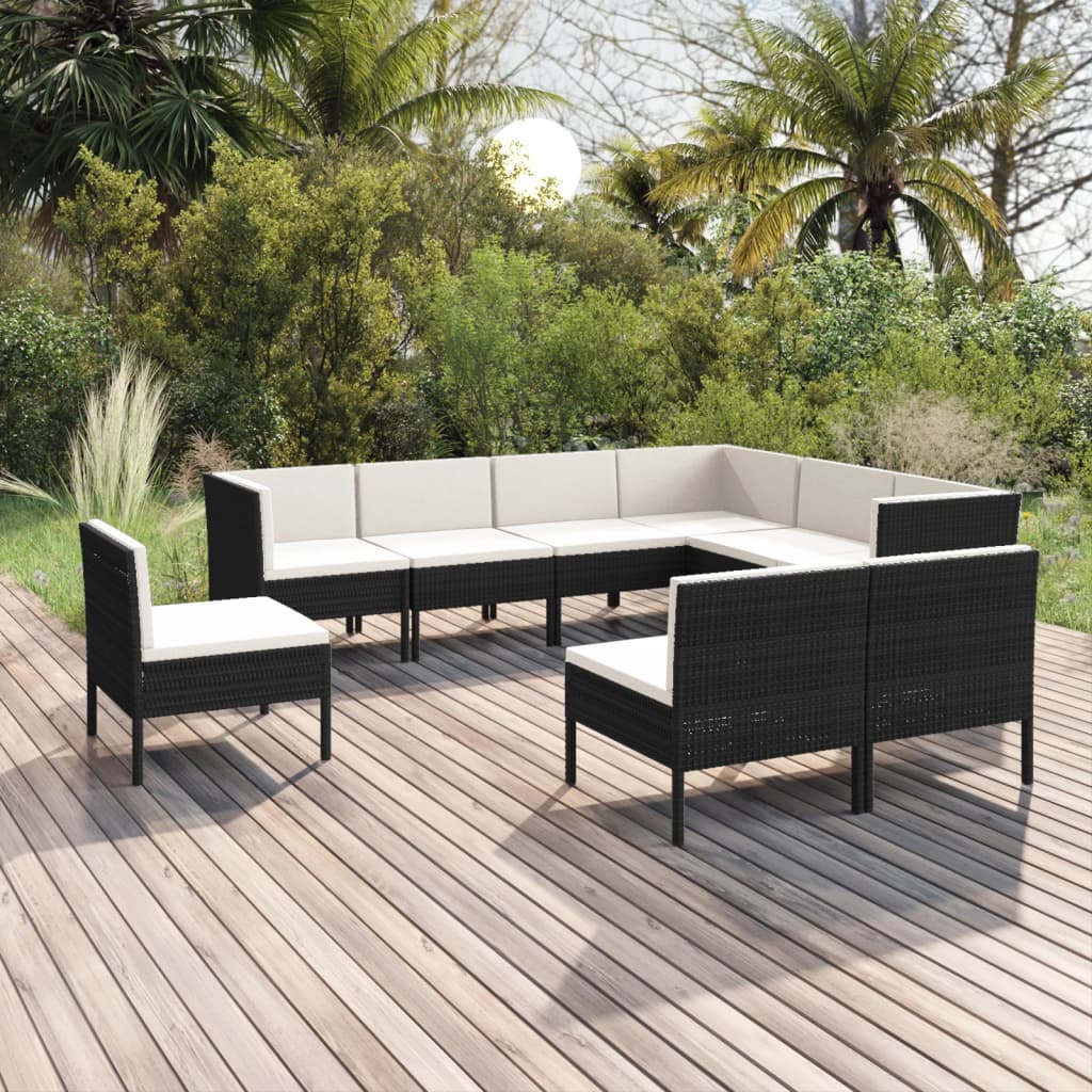 vidaXL 9 Piece Patio Lounge Set with Cushions Poly Rattan Black