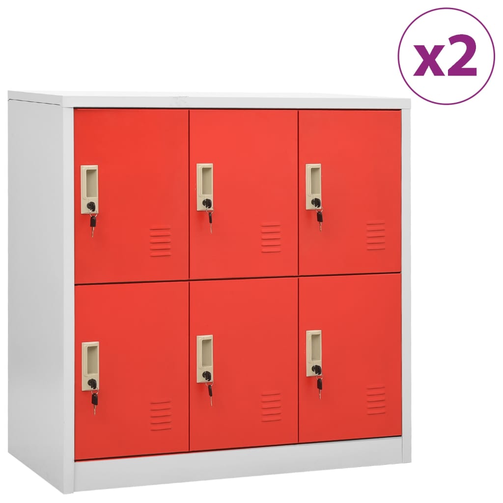 vidaXL Locker Cabinets 2 pcs Light Gray and Red 35.4"x17.7"x36.4" Steel