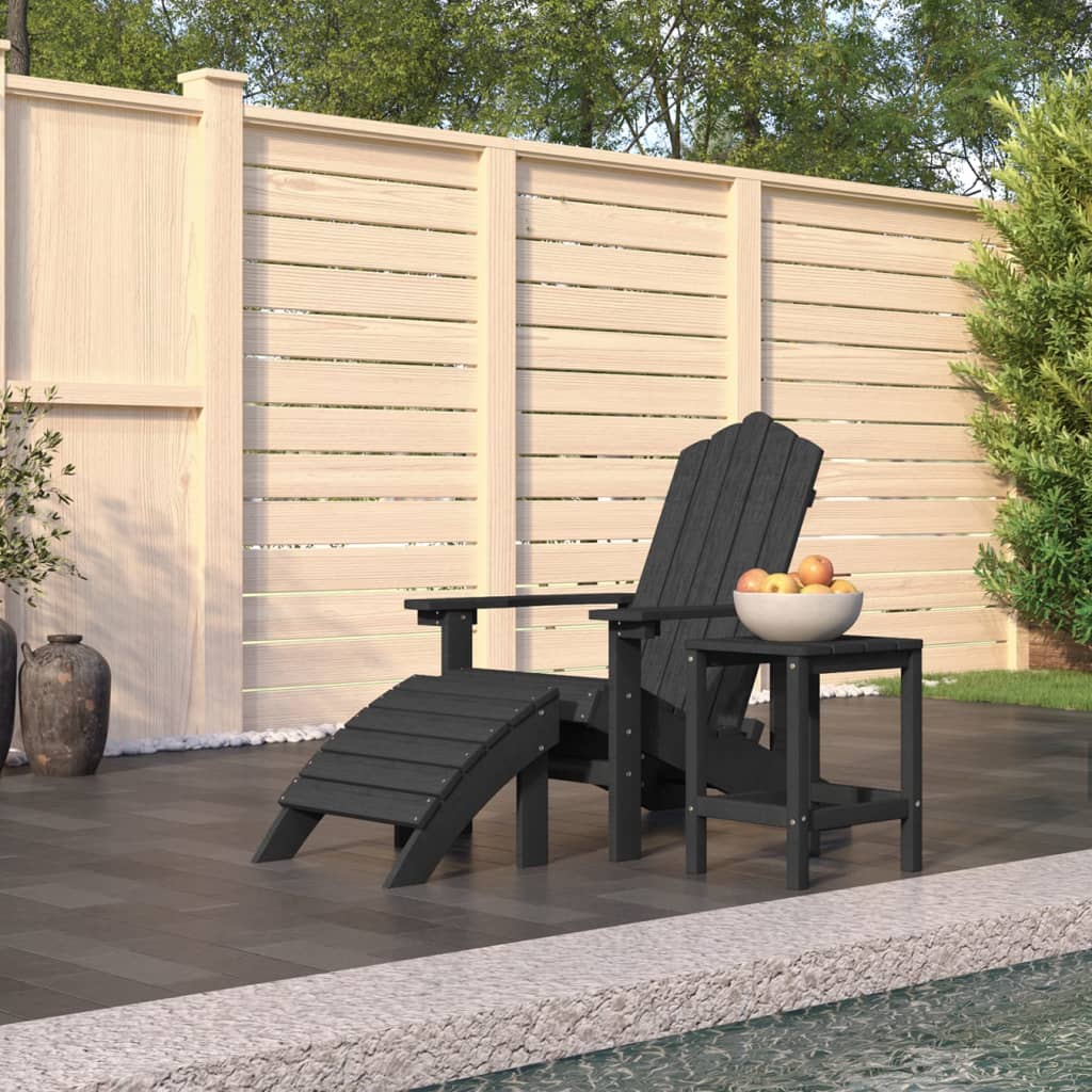 vidaXL Patio Adirondack Chair with Footstool & Table HDPE Anthracite