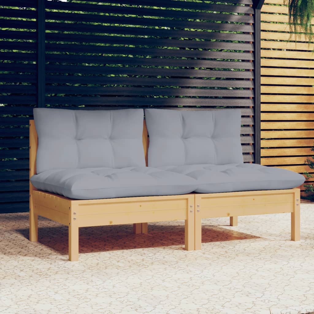 vidaXL 2-Seater Patio Sofa with Gray Cushions Solid Pinewood