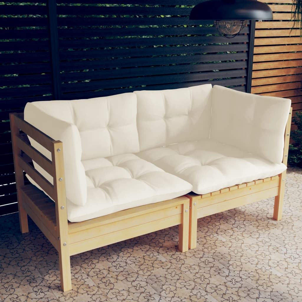 vidaXL 2-Seater Patio Sofa with Cream Cushions Solid Pinewood