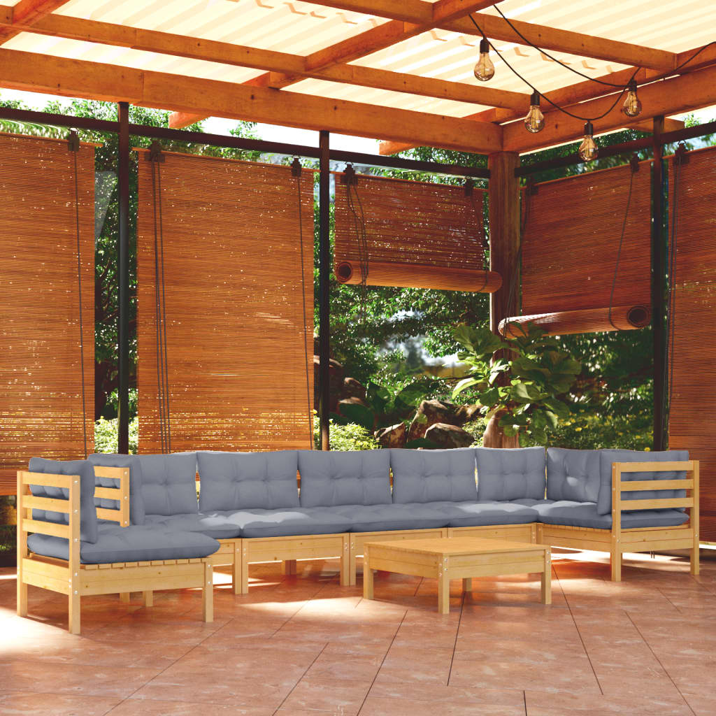 vidaXL 9 Piece Patio Lounge Set with Gray Cushions Solid Pinewood