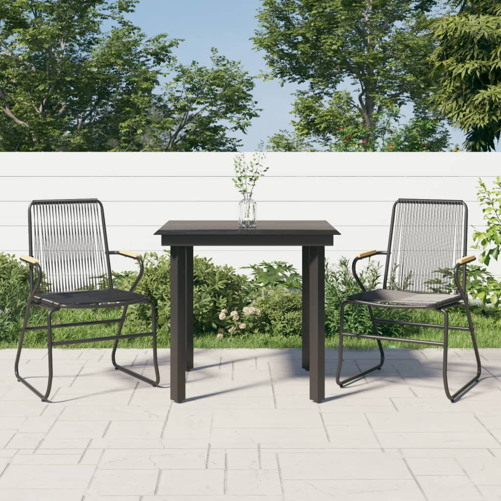 vidaXL 3 Piece Patio Dining Set Black PVC Rattan