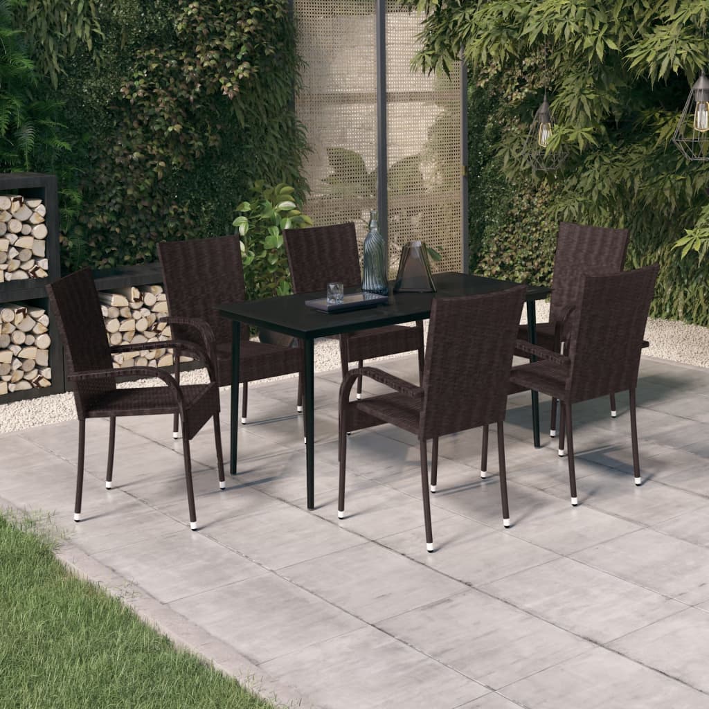 vidaXL 7 Piece Patio Dining Set Brown and Black