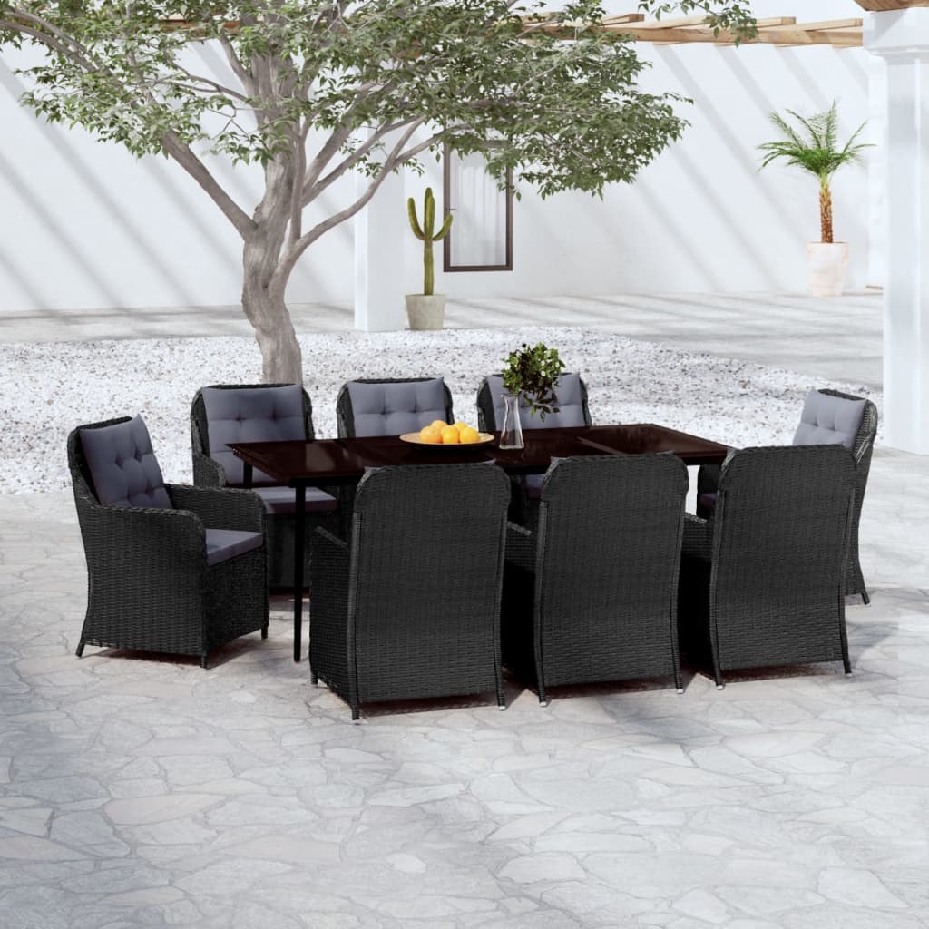 vidaXL 9 Piece Patio Dining Set Black