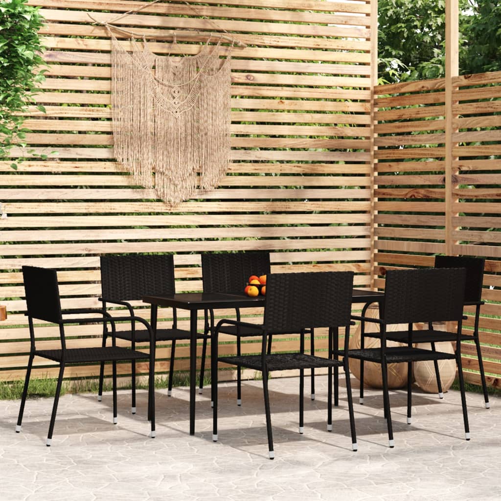 vidaXL 7 Piece Patio Dining Set Black