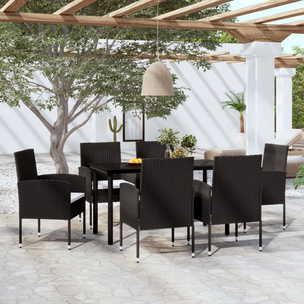 vidaXL 7 Piece Patio Dining Set Black