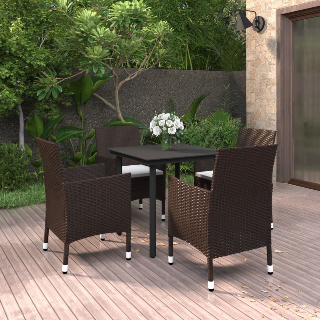 vidaXL 5 Piece Patio Dining Set with Cushions Poly Rattan and Glass