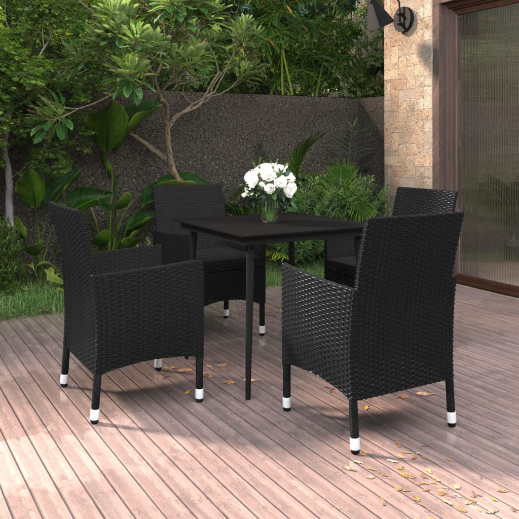 vidaXL 5 Piece Patio Dining Set with Cushions Poly Rattan and Glass