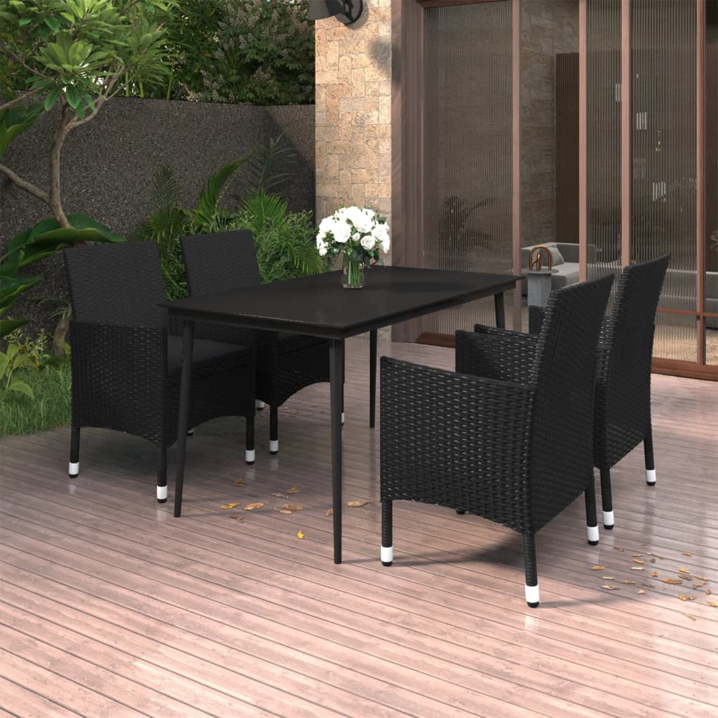 vidaXL 5 Piece Patio Dining Set with Cushions Poly Rattan and Glass