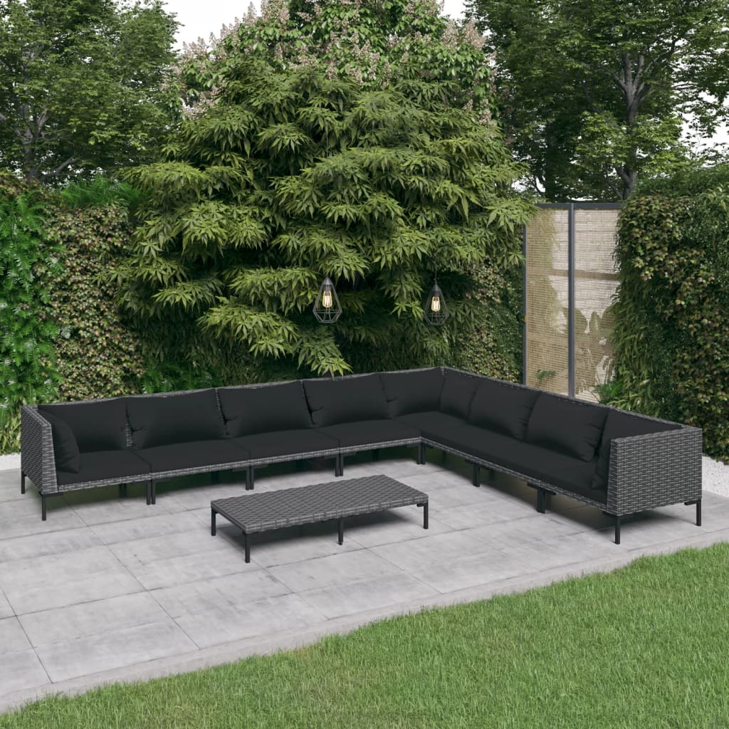 vidaXL 9 Piece Patio Lounge Set with Cushions Poly Rattan Dark Gray