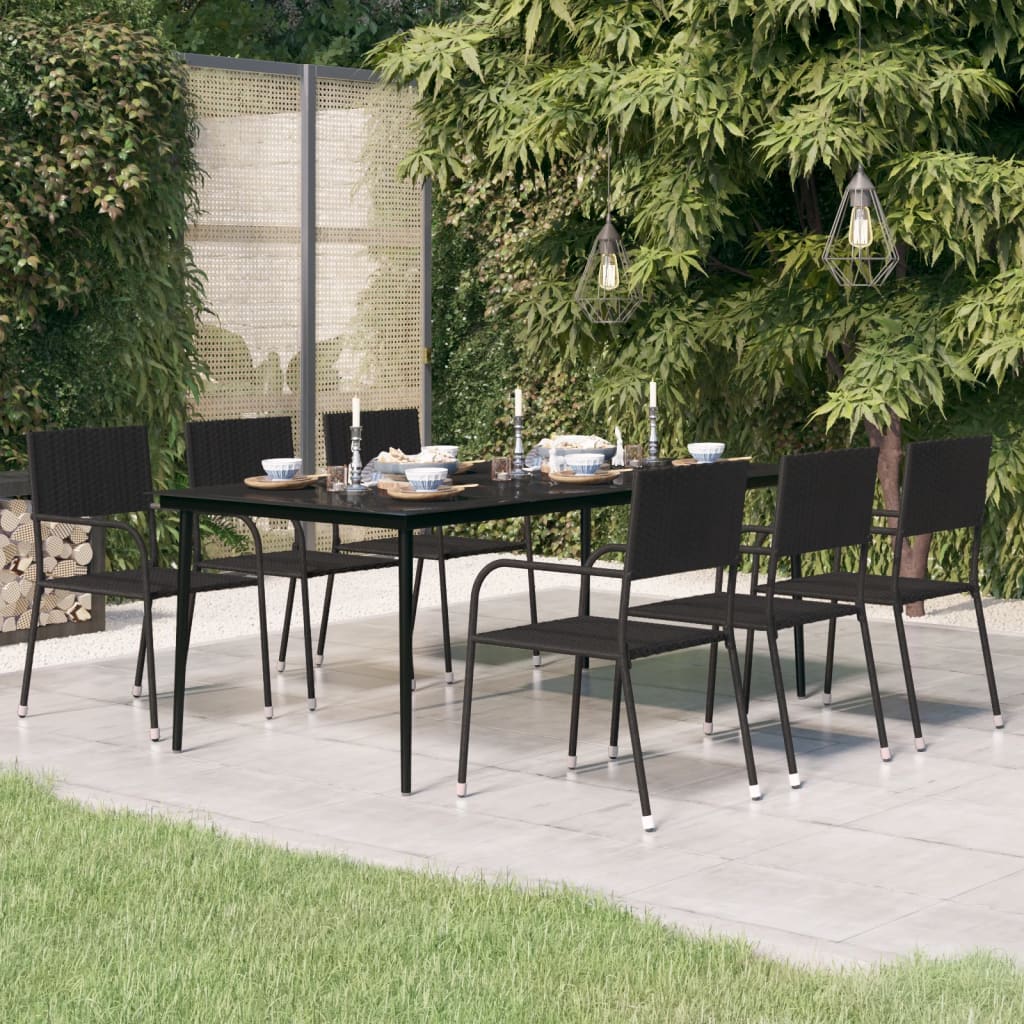 vidaXL Patio Dining Table Black 78.7"x39.4"x29.1" Steel and Glass