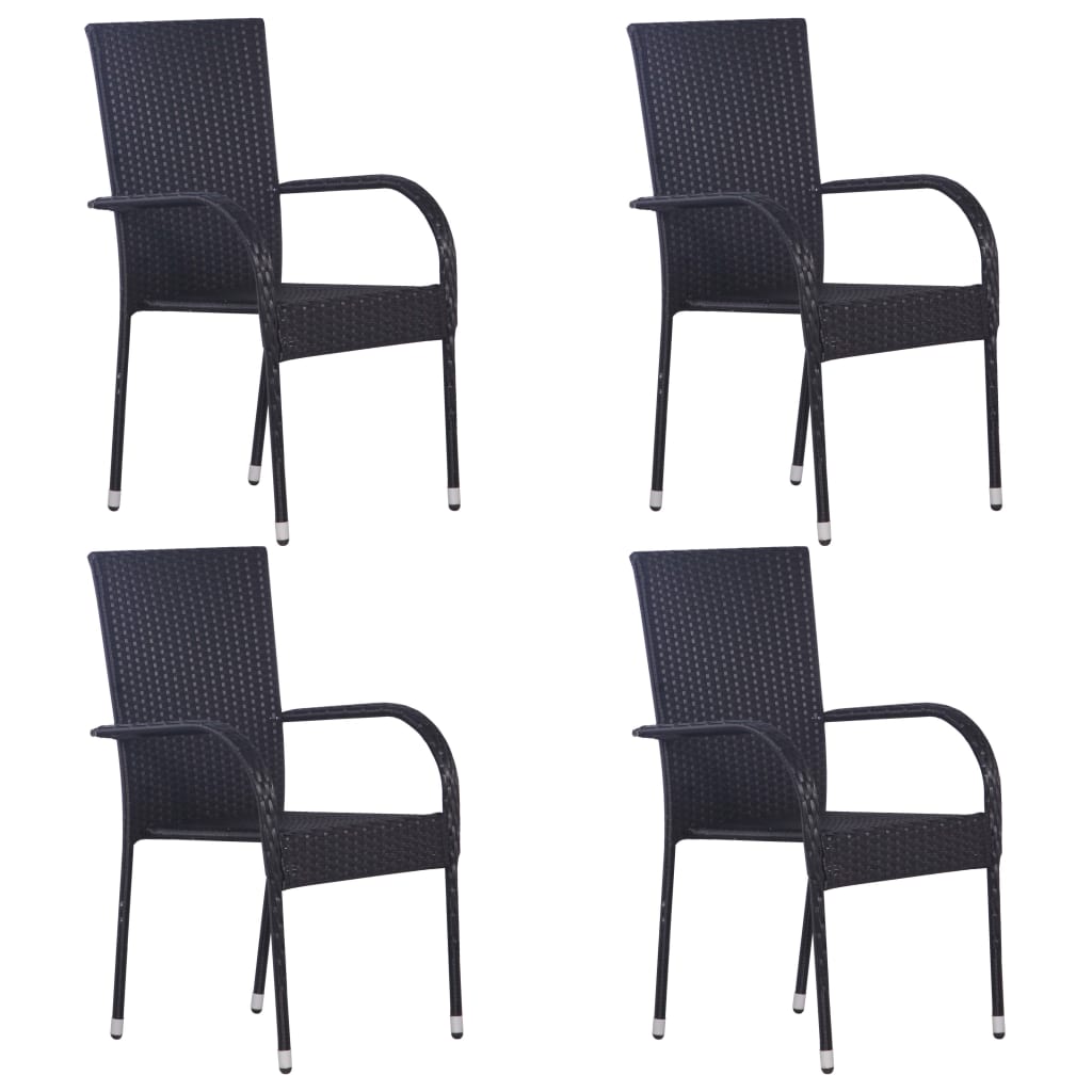 vidaXL Stackable Patio Chairs 4 pcs Poly Rattan Black