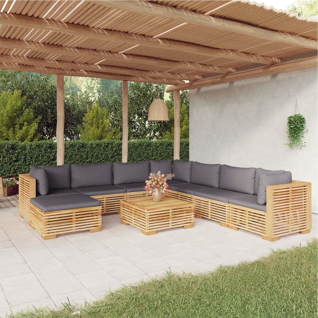 vidaXL 9 Piece Patio Lounge Set with Cushions Solid Wood Teak