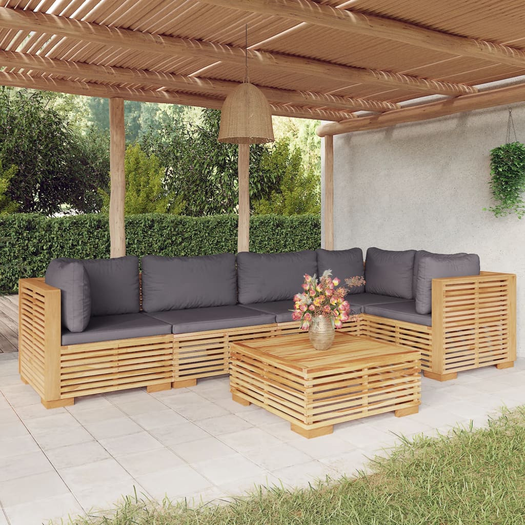 vidaXL 6 Piece Patio Lounge Set with Cushions Solid Wood Teak