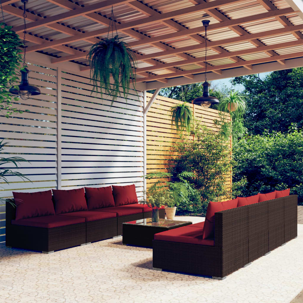 vidaXL 9 Piece Patio Lounge Set with Cushions Poly Rattan Brown