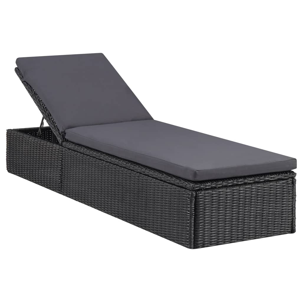 vidaXL Sunlounger Poly Rattan Black and Dark Gray