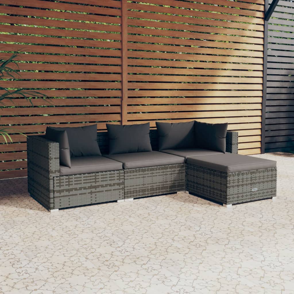 vidaXL 4 Piece Patio Lounge Set with Cushions Poly Rattan Gray